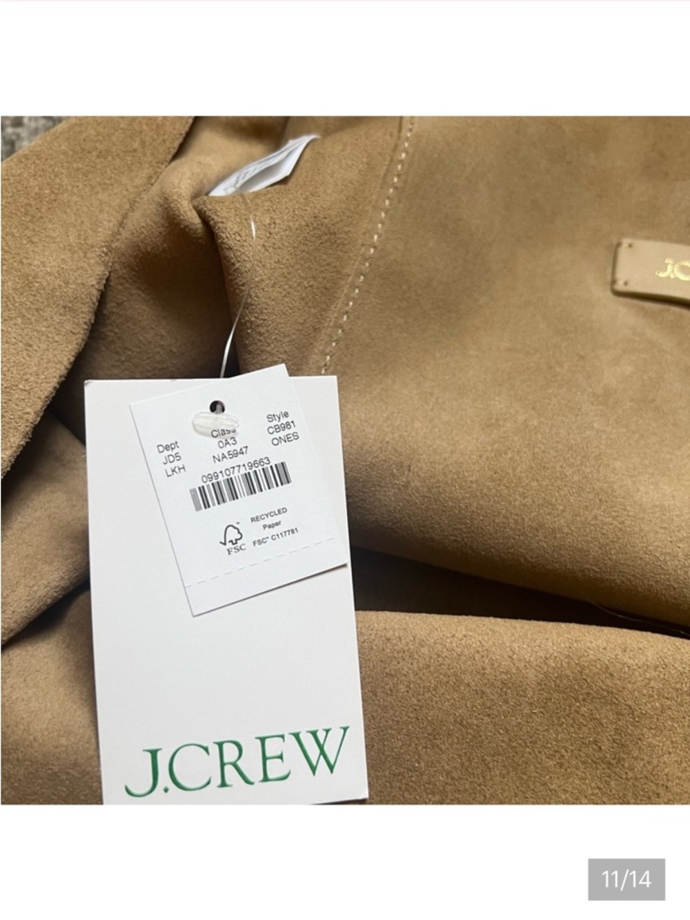 Jcrew suede Tote Bag in Light Brown. Brand new! - Picture 6 of 6